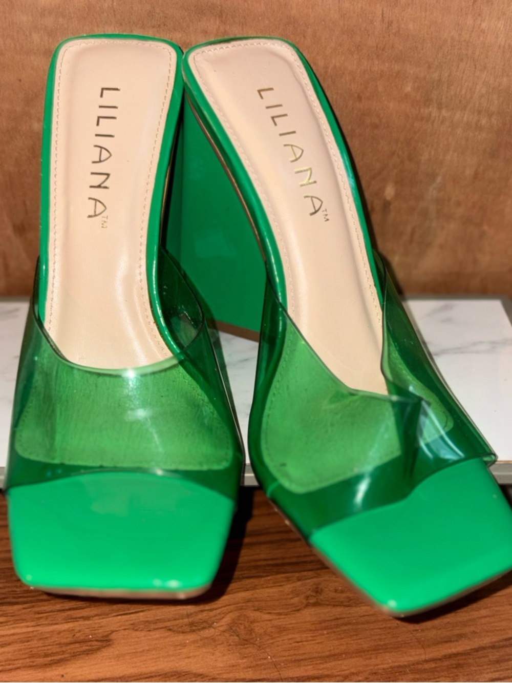 Liliana Emerald Green Clear Slide Mules